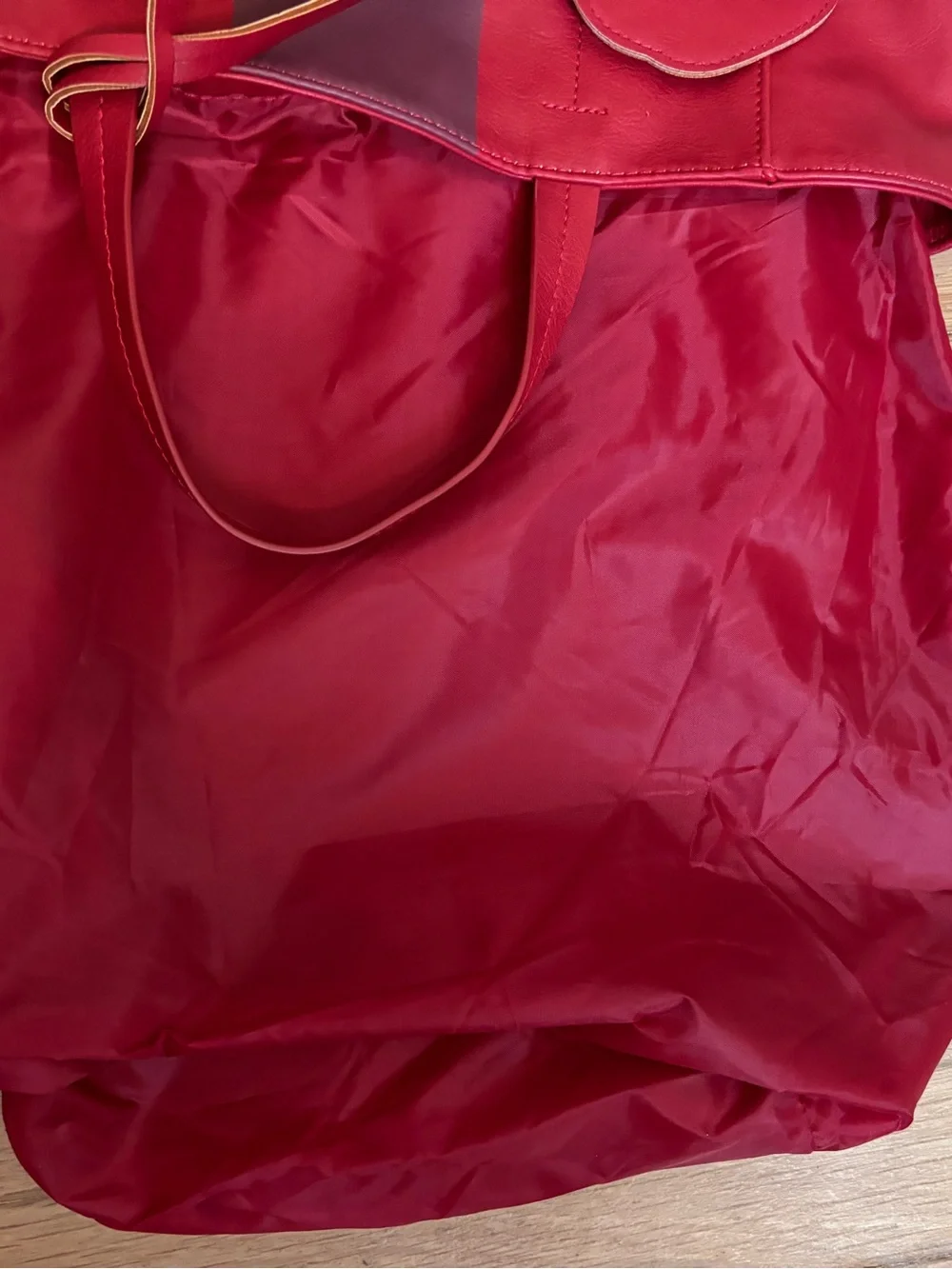 Saks Fifth Avenue Red Faux Leather Tote Zebra Charm Large Shopper Bag